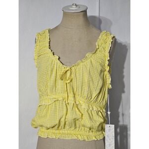 Lotus & Lavender Yellow Gingham Ruffle Bow Front Top Large
